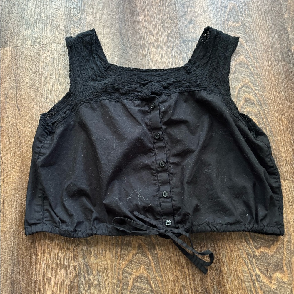 J. Crew Black Lace Button-Down Tank Top